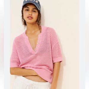 VARLEY Callie Open-Knit Top in Pink - XS